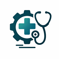Medical equipment financing—gear with medical cross and stethoscope.